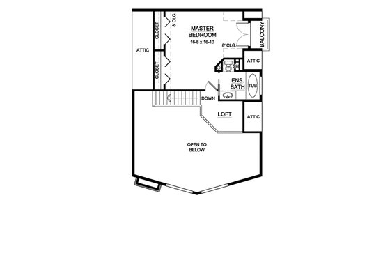 Cabin design house plan, Mountain style, upper level floor plan
