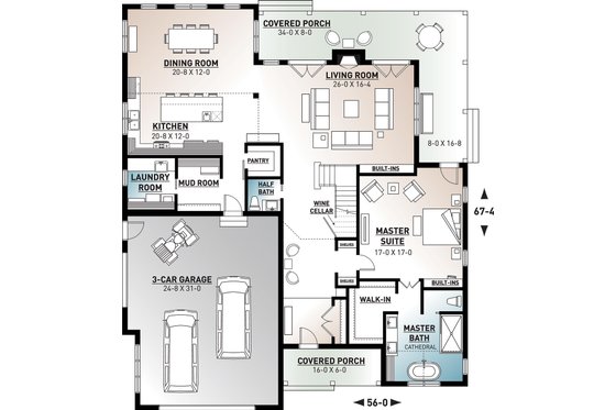 Floor Plan - Main Floor for Farmhouse House Plan #23-2690 - 4 bed, 3.5 bath