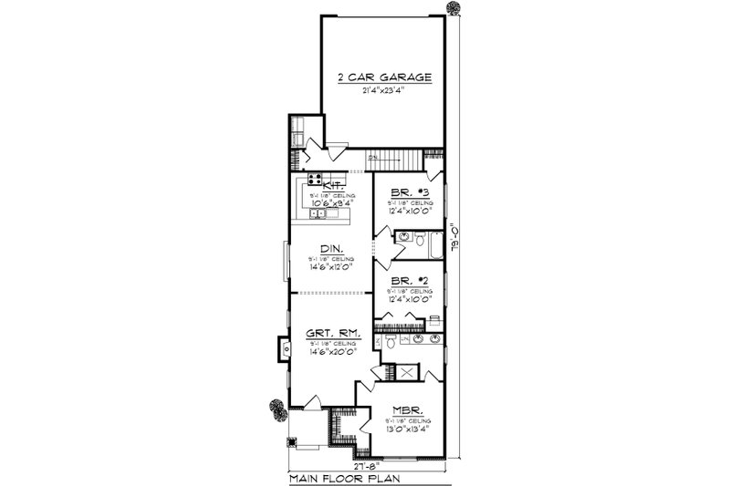 House Plan Design - Floor Plan - Main Floor for Ranch House Plan #70-1022 - 3 bed, 2 bath
