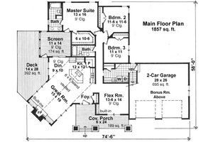 Craftsman style house plan, main level floor plan