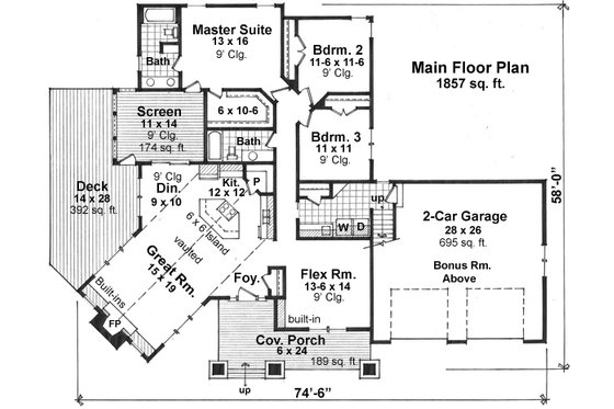 Craftsman style house plan, main level floor plan