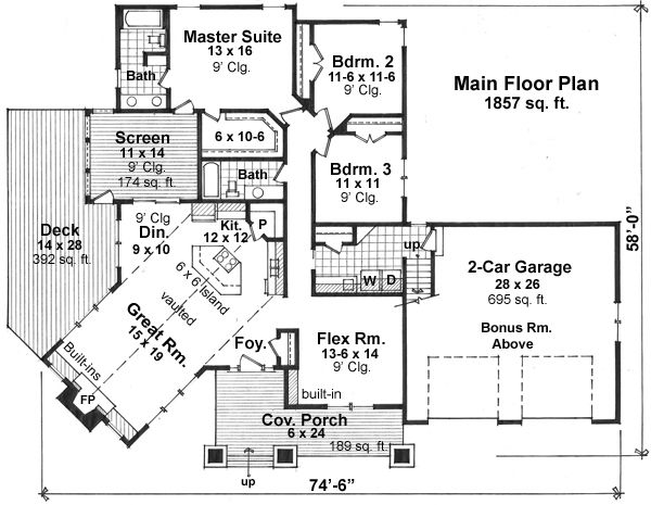 Home Plan - Craftsman style house plan, main level floor plan