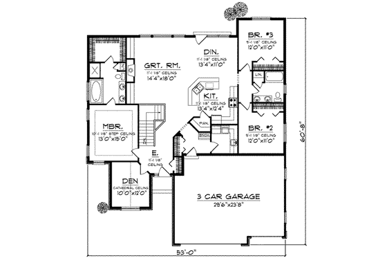 Floor Plan - Main Floor for Traditional House Plan #70-832 - 3 bed, 2 bath