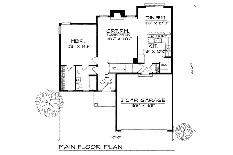 Home Plan - Floor Plan - Main Floor for Traditional House Plan #70-124 - 3 bed, 2 bath