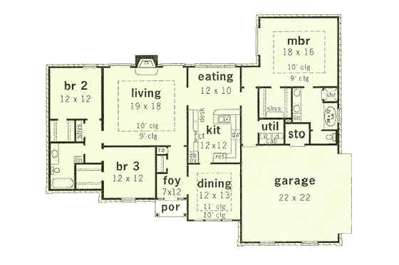 Floor Plan - Main Floor for Traditional House Plan #16-155 - 3 bed, 2 bath