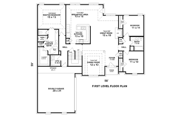 Floor Plan - Main Floor for European House Plan #81-13823 - 3 bed, 2 bath