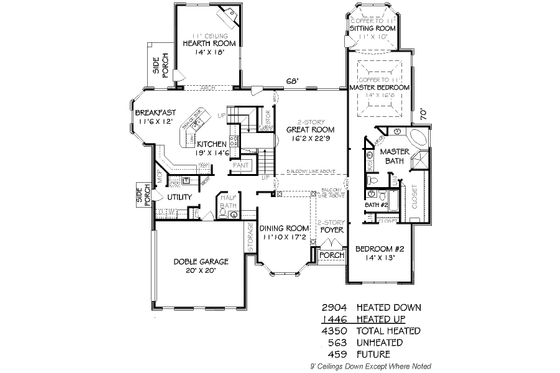 Floor Plan - Main Floor for European House Plan #424-62 - 6 bed, 4.5 bath