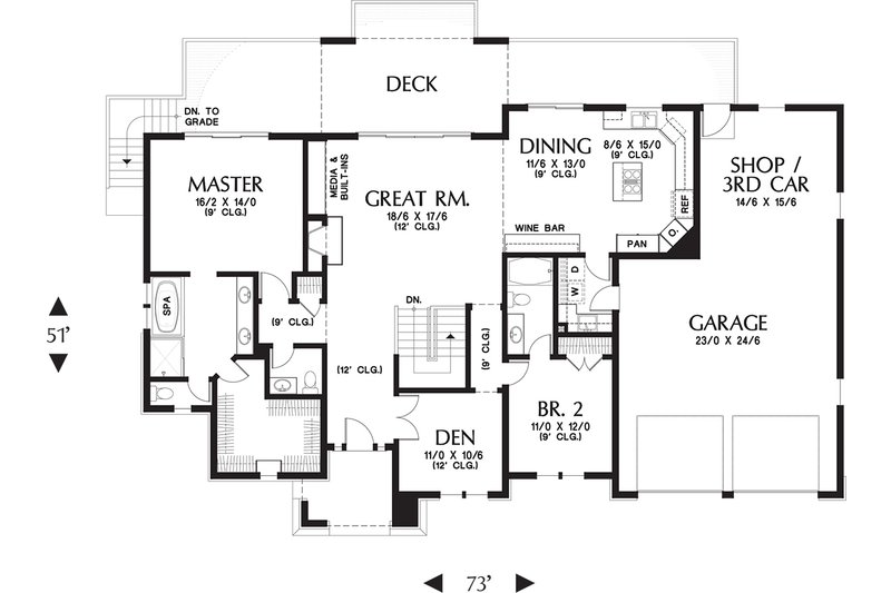 Architectural House Design - Floor Plan - Main Floor for Prairie House Plan #48-657 - 3 bed, 3.5 bath