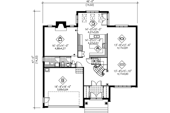 Floor Plan - Main Floor for Traditional House Plan #25-2268 - 4 bed, 2.5 bath