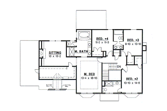 Floor Plan - Upper Floor for Traditional House Plan #67-561 - 4 bed, 3.5 bath