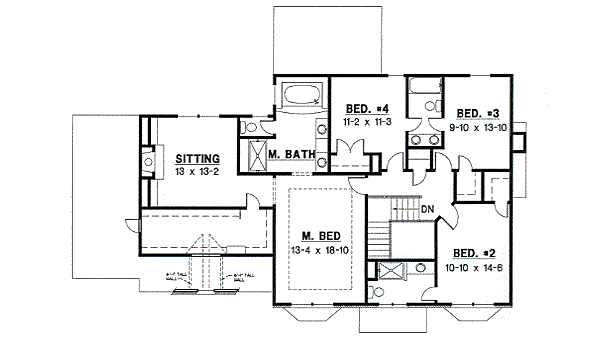 Floor Plan - Upper Floor for Traditional House Plan #67-561 - 4 bed, 3.5 bath