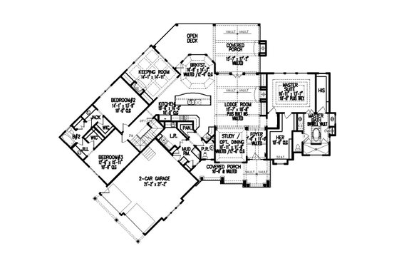 Floor Plan - Main Floor for Craftsman House Plan #54-527 - 3 bed, 2.5 bath