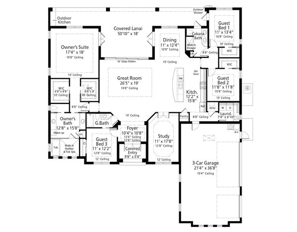 House Design - Ranch Floor Plan - Main Floor Plan #938-120
