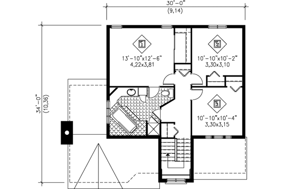 Floor Plan - Upper Floor House Plan #25-2238 - 3 bed, 1.5 bath