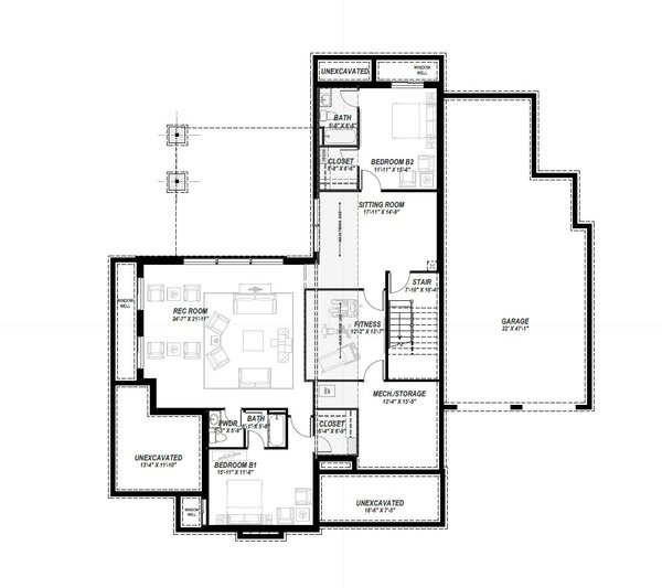 Craftsman Floor Plan - Lower Floor Plan #1069-39
