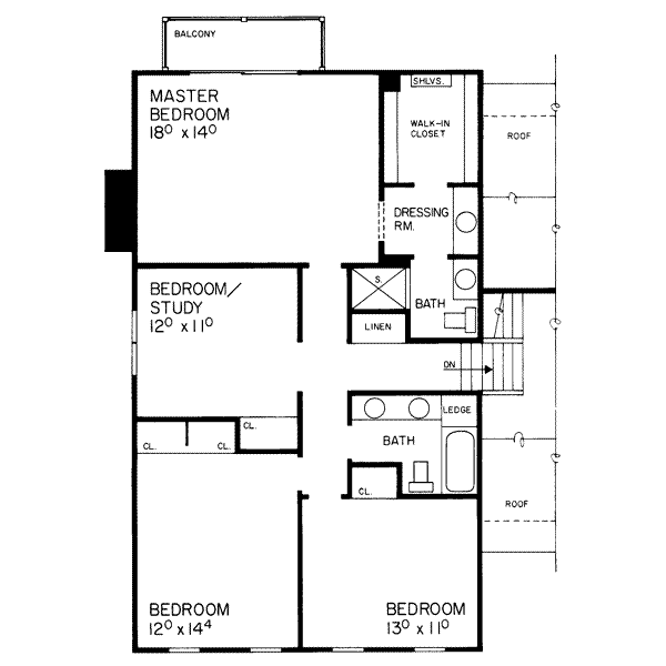 Architectural House Design - Colonial Floor Plan - Upper Floor Plan #72-301