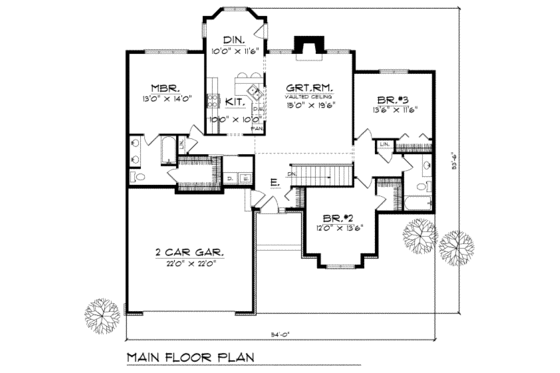 Floor Plan - Main Floor for Traditional House Plan #70-156 - 3 bed, 2 bath