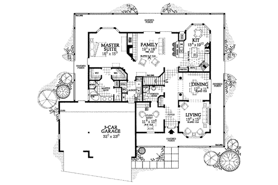 Floor Plan - Main Floor for Traditional House Plan #72-330 - 4 bed, 4 bath
