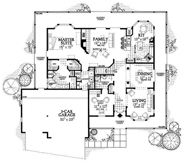 House Blueprint - Traditional Floor Plan - Main Floor Plan #72-330