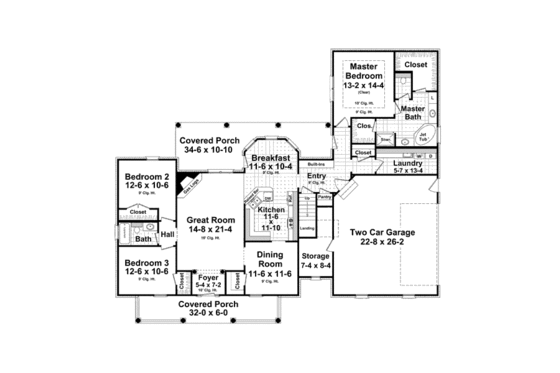 Floor Plan - Main Floor for European House Plan #21-310 - 3 bed, 2 bath