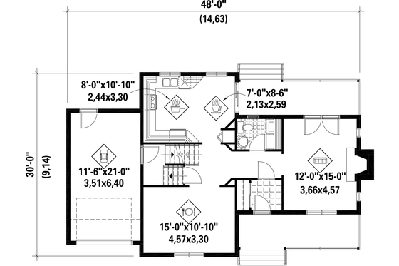 Floor Plan - Main Floor for Country House Plan #25-4682 - 3 bed, 1 bath