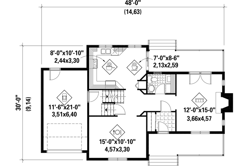 Dream House Plan - Floor Plan - Main Floor for Country House Plan #25-4682 - 3 bed, 1 bath