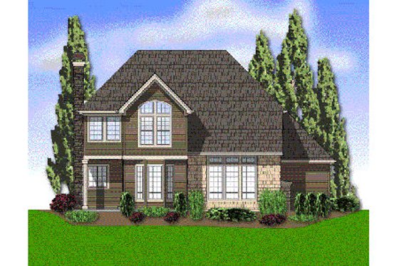 Exterior - Rear Elevation for European House Plan #48-442 - 4 bed, 2.5 bath