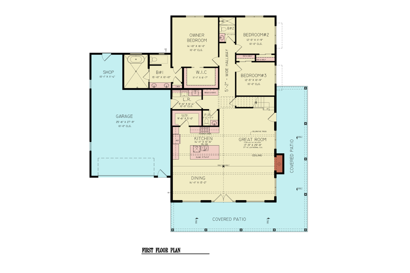 House Blueprint - Floor Plan - Main Floor for Farmhouse House Plan #54-687 - 3 bed, 2.5 bath