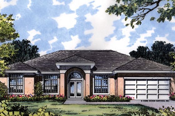 Exterior - Front Elevation for Mediterranean House Plan #417-144 - 3 bed, 2 bath