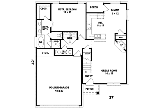Floor Plan - Main Floor for European House Plan #81-677 - 3 bed, 2.5 bath