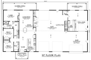 Floor Plan - Main Floor for Barndominium House Plan #1064-304 - 3 bed, 2.5 bath