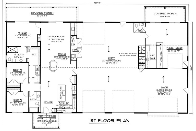 Barndominium Style House Plan - 3 Beds 2.5 Baths 2556 Sq/Ft Plan #1064 ...