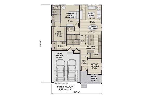 Floor Plan - Main Floor for Farmhouse House Plan #51-1343 - 3 bed, 2.5 bath