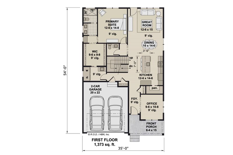House Design - Floor Plan - Main Floor for Farmhouse House Plan #51-1343 - 3 bed, 2.5 bath