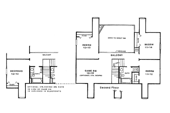 Floor Plan - Upper Floor for Country House Plan #14-206 - 4 bed, 2.5 bath