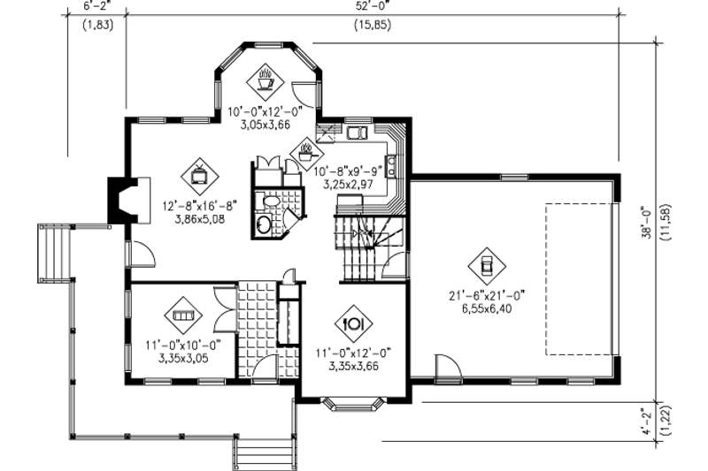 Home Plan - Floor Plan - Main Floor for Traditional House Plan #25-232 - 3 bed, 2.5 bath