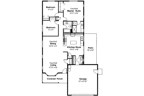 Floor Plan - Main Floor for Ranch House Plan #124-303 - 3 bed, 2 bath