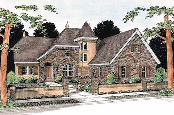 Exterior - Front Elevation for European House Plan #20-321 - 4 bed, 3 bath