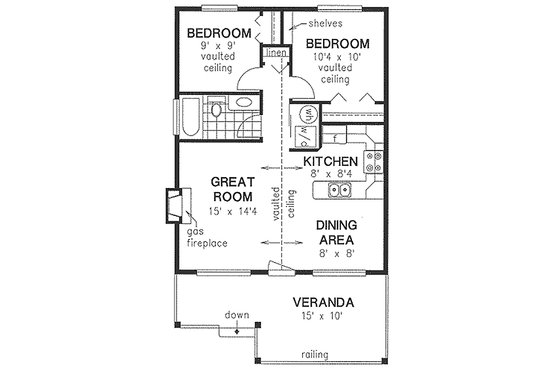 Floor Plan - Main Floor for Cottage House Plan #18-1044 - 2 bed, 1 bath