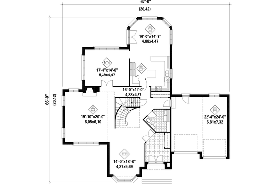 Floor Plan - Main Floor for European House Plan #25-4476 - 4 bed, 2 bath