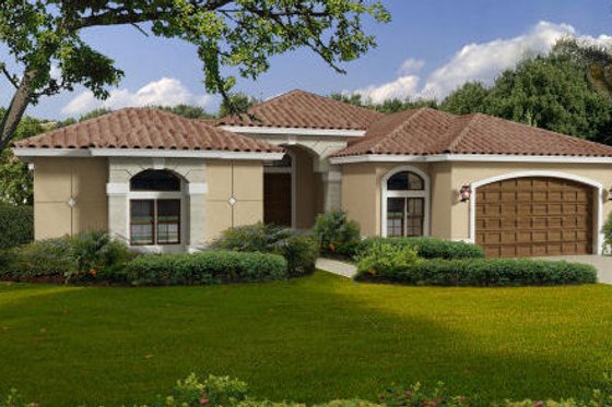 Exterior - Front Elevation for Mediterranean House Plan #420-212 - 4 bed, 3 bath