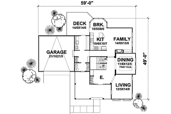 Floor Plan - Main Floor for Traditional House Plan #50-267 - 3 bed, 2.5 bath