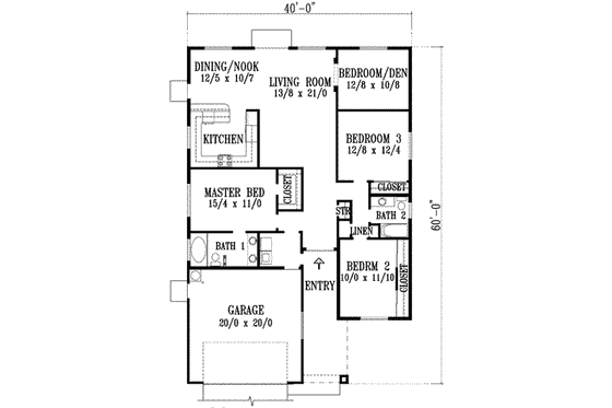 Floor Plan - Main Floor for Adobe / Southwestern House Plan #1-1329 - 4 bed, 2 bath