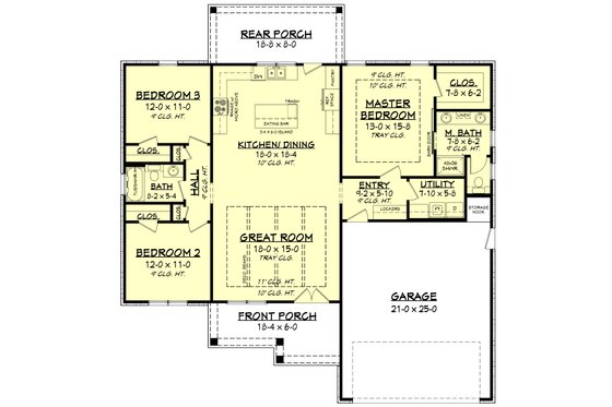 Floor Plan - Main Floor for Farmhouse House Plan #430-217 - 3 bed, 2 bath