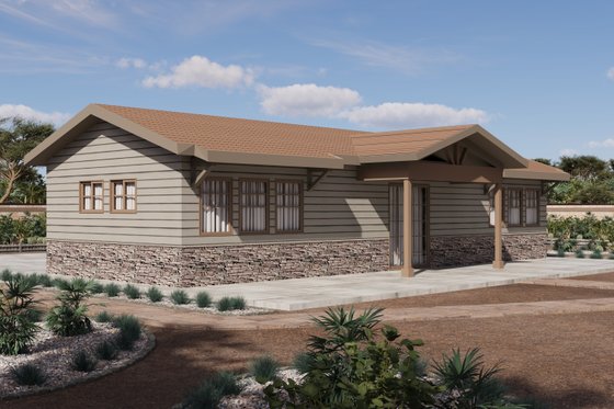 Exterior - Front Elevation 3 for Ranch House Plan #1106-100 - 2 bed, 1 bath