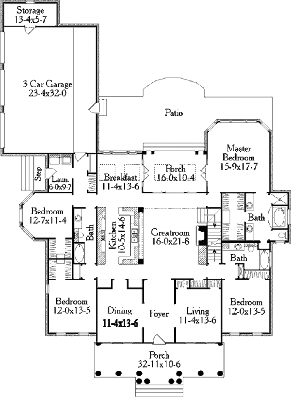 House Plan Design - Southern Floor Plan - Main Floor Plan #406-282