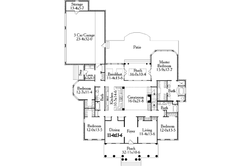 Dream House Plan - Floor Plan - Main Floor for Southern House Plan #406-282 - 4 bed, 3 bath
