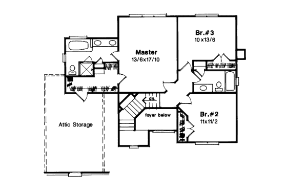 Floor Plan - Upper Floor for European House Plan #41-138 - 3 bed, 2.5 bath