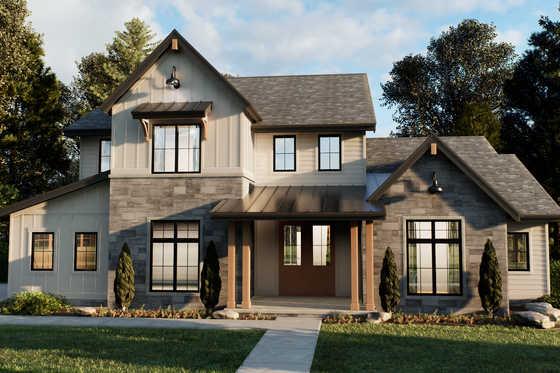 Exterior - Front Elevation 3 for Farmhouse House Plan #1093-8 - 4 bed, 2.5 bath