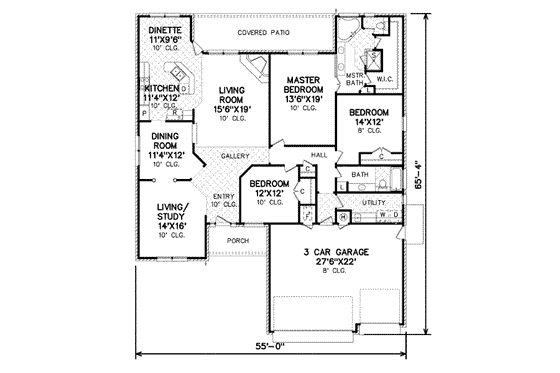 Floor Plan - Main Floor for Traditional House Plan #65-410 - 3 bed, 2 bath
